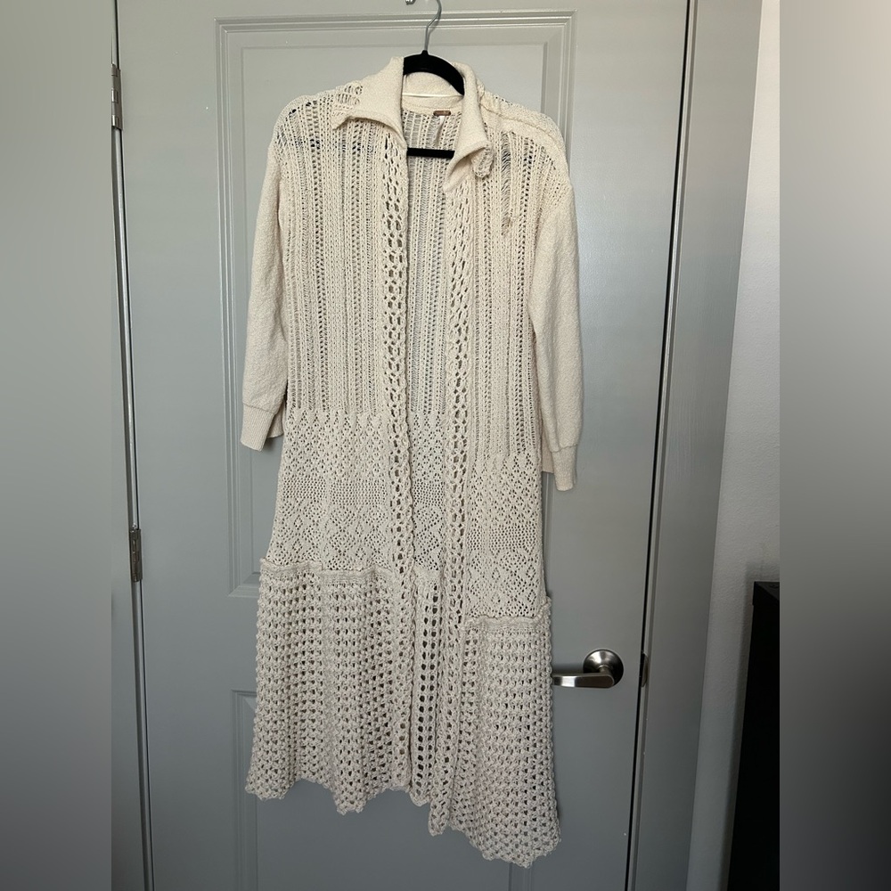 Free People Sunlight Mixed Stitch Duster in Sandcastle - Picture 3 of 13